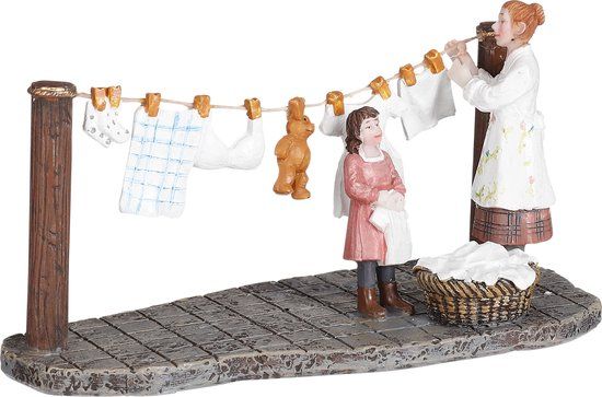 LuVille Kerstdorp Miniatuur Paula helpt mama - L13 x B6 x H7 cm
