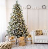 AG Kunstkerstboom met verlichting & kerstversiering - Sneeuw - 210 cm - Wit