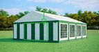 Paroi d'extrémité avec entrée étroite pour tente de réception, largeur 6 m – PVC, hauteur 2 m, entrée zippée - Vert-blanc
