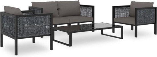 vidaXL 5-delige Loungeset met kussens poly rattan antraciet