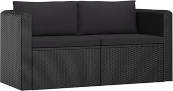 vidaXL 2-delige loungeset met kussens poly rattan zwart