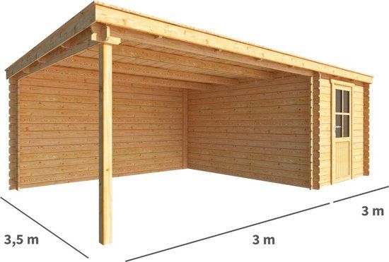 Merkloos Blokhut met overkapping Els 600 cm bij 350 cm diep Lessenaarsdak bruin
