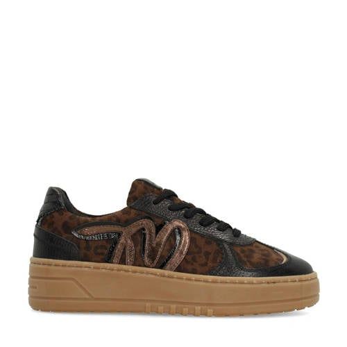 Manfield Leren Sneakers met Ponyhair en Panterprint Zwart