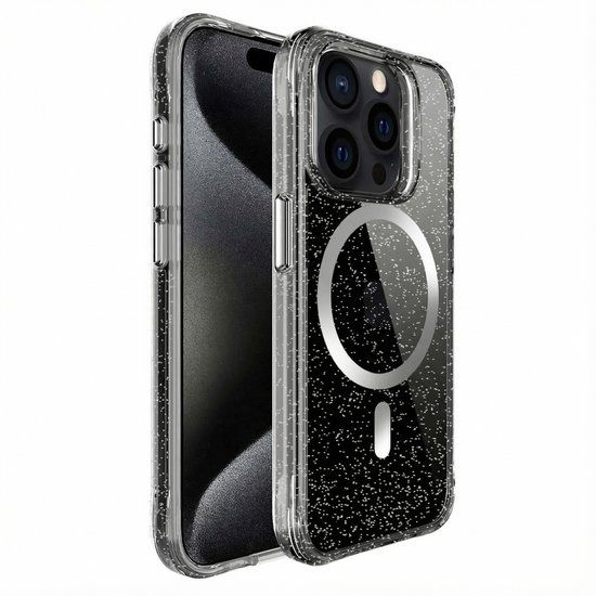 imoshion Hoesje - Geschikt voor Apple iPhone 15 Pro Max - Glitter Backcover geschikt voor MagSafe 2.0 - Zilver