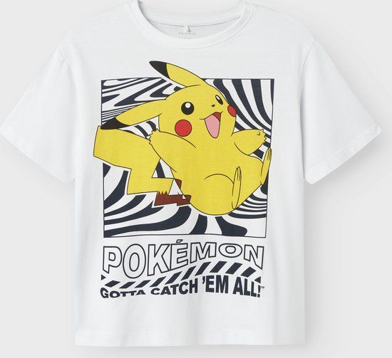 Name it T-shirt Pokemon 122/128 Biologisch katoen Ronde hals Korte mouw Wit