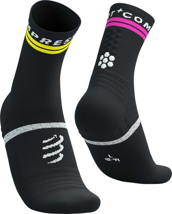 Compressport Pro Marathon Socks V2.0 - Black/Safety Yellow/Neon Pink - Unisex - Size 35-38