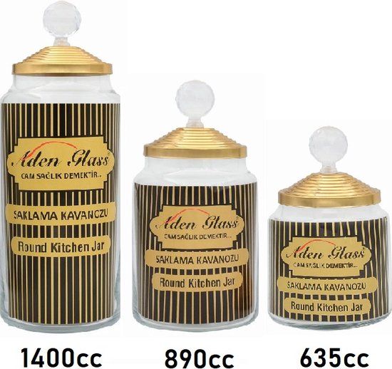 Eurostockdeals - Voorraadpotten Set - Gouden Deksel - Diamond Collection - 3 Stuks
