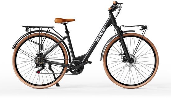 Sharp Queens elektrische damesfiets 28 inch zwart 51 cm lage instap staal 6 versnellingen Bafang motor 290 Wh 0-75 km