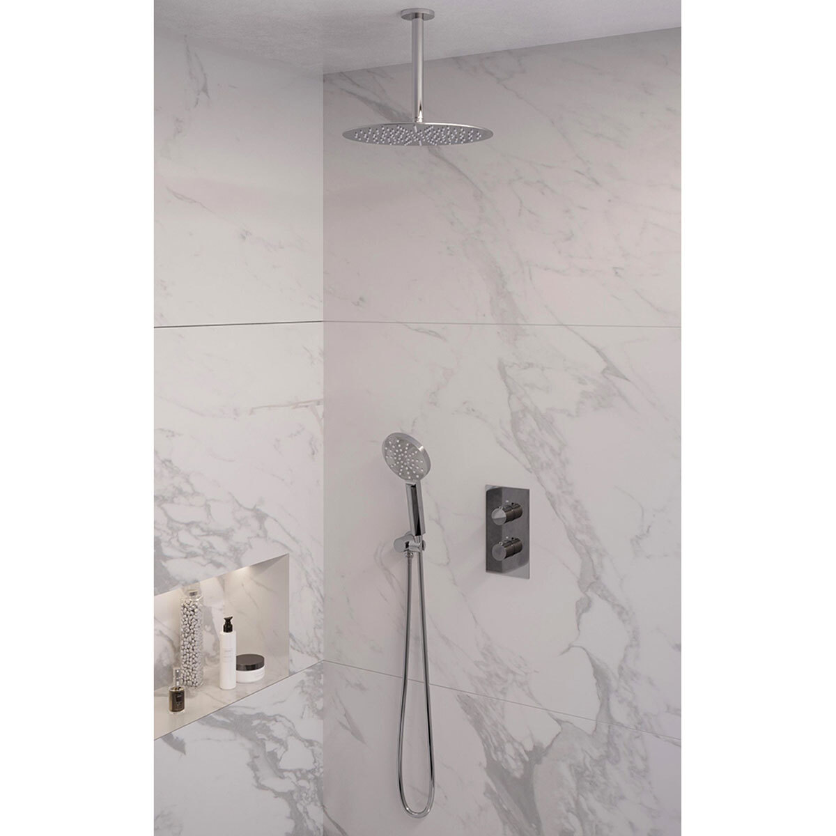 Brauer Regendoucheset 36 Inbouw Muur Chrome Edition 30cm Rond Glans Chroom 2 Greeps 3-weg met Thermostaatkraan en Handdouche