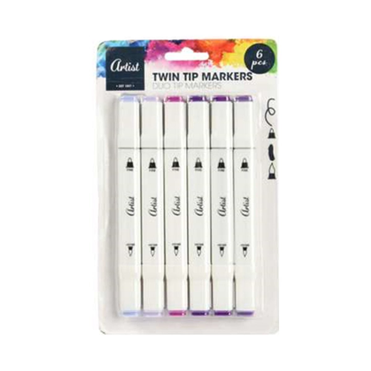 ARTIST - Stiften Paars - Twin Tip Markers - Duo Tip Markers - Alcohol Markers - Stiften Volwassenen - Markeerstiften - Kleur Stiften - Dikke Stiften - Fineliners - Kinderen - 6 kleuren