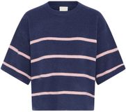 Ichi Vrouwentrui Dasila Gestreept Katoen Ronde Hals Korte Mouw Roze/Blauw M