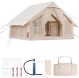 Latios Tente de camping gonflable - Tente glamping 4-6 personnes - 3 x 3 x 2,3 m - 4 saisons - 300D Oxford - Raccordement poêle - 2 portes et 4 fenêtres en maille - Pompe manuelle et sac de transport