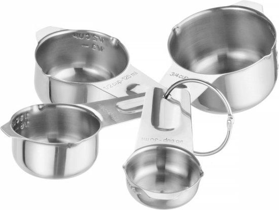HENDI Set maatbekers – roestvast staal – stapelbaar – 4 stuks – gegraveerde markeringen