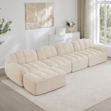 REDOM - Canapé d'angle modulaire 4 places avec ottomane - Sans cadre avec assise profonde et forme organique - Canapé lounge moderne pour salon - Revêtement en polaire - Beige-Blanc - 366 x 165 x 79 cm