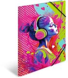 HERMA mappen A3 muziekmeisjes set, 3-delig, kinderhoekmappen van karton met kunstmotief, elastische band, binnenkleppen en binnenprint voor jongens en meisjes