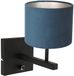 Steinhauer Zwarte wandlamp Stang 8251ZW met schakelaar en blauwe velours stof kap