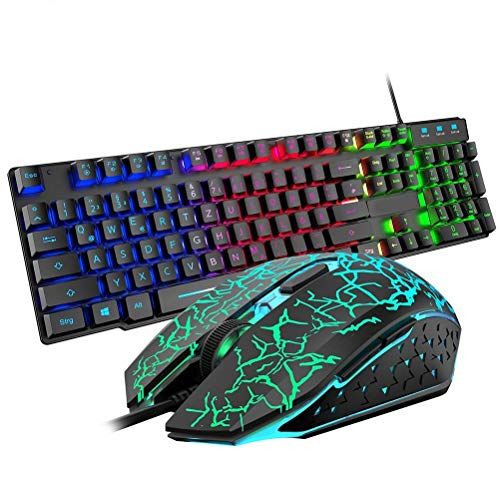 Rii Gaming toetsenbord en muis set, muis en toetsenbord, RGB- achtergrondverlichting, QWERTZ (DE-lay-out), regenboogkleuren, verlichte USB, waterdicht toetsenbord en muis met 3200 voor Pro PC gamers