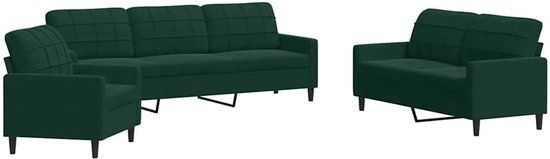 vidaXL 3-delige Loungeset met kussens fluweel donkergroen