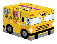 Post-it Back to School Bus met Super Sticky Notes, Groot Pack, 8 Pads, 90 Vellen per Pad, 63,5 mm x 76 mm - Briefpapier Set Post-it Notes in meerdere kleuren, Schoolgeschenken, voor studenten en