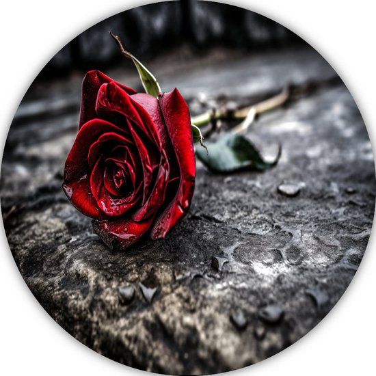 Merkloos / Sans marque Rozen wandschaal - Bloemen schilderij rond - Muurcirkel Druppels - Forex schilderij - 50x50 cm
