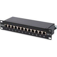 DIGITUS DN-91612S - Patchpaneel - CAT 6 - RJ-45 X 12 - zwart, RAL 9005 - 1U
