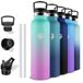 Grsta Thermosfles, 1 liter, BPA-vrij, sportfles met rietje, lekvrij, roestvrijstalen waterfles, houdt 12 uur warm / 24 uur koud, voor camping, yoga