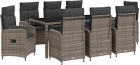 vidaXL Buiten Eettafel Set 9-delig Lichtgrijs en Donkergrijs Poly Rattan