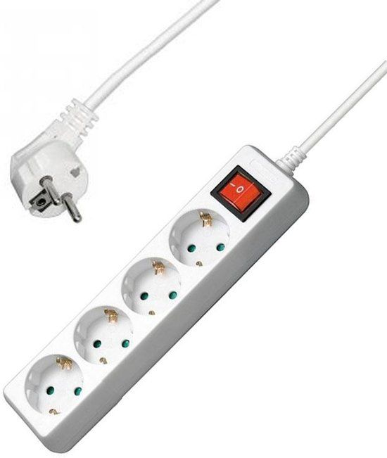 Allteq Stekkerdoos met schakelaar - 4-voudig - Wit - 1.5 meter