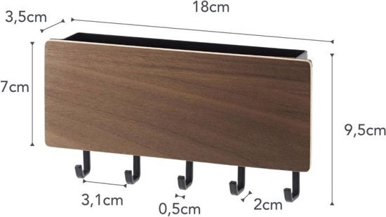 Yamazaki magnetische sleutelhouder met postbakje Rin donker bruin hout