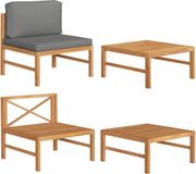 vidaXL 2-delige Loungeset met donkergrijze kussens teakhout