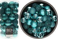 Bellatio Decorations Boules de Noël - 74 pièces - bleu turquoise - 6 cm de diamètre - plastique - incassable
