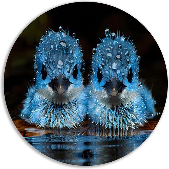 Merkloos / Sans marque Muurcirkel aluminium 40x40 cm - Vogels - Blauw/groen/wit/grijs/zwart