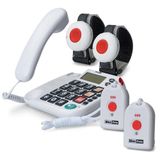 Maxcom KXTSOS: Téléphone pour seniors, appareil téléphonique fixe filaire, avec 2 émetteurs de bracelet et 2 émetteurs suspendus, grands boutons et un adaptateur secteur