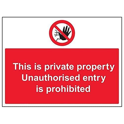 V Safety VSafety This Is Private Property, De toegang van ongeautoriseerde personen is verboden teken - 400mm x 300mm - 1mm Rigid Plastic
