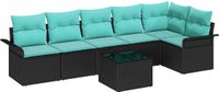 vidaXL Tuinbank - Set - 7 - st - Zwart - poly - rattan