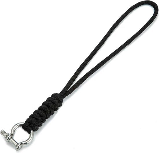 LGT JWLS Lookinggoodtoday Paracord Sleutelhanger Telefoonkoord Zwart met Zilverkleurige haak