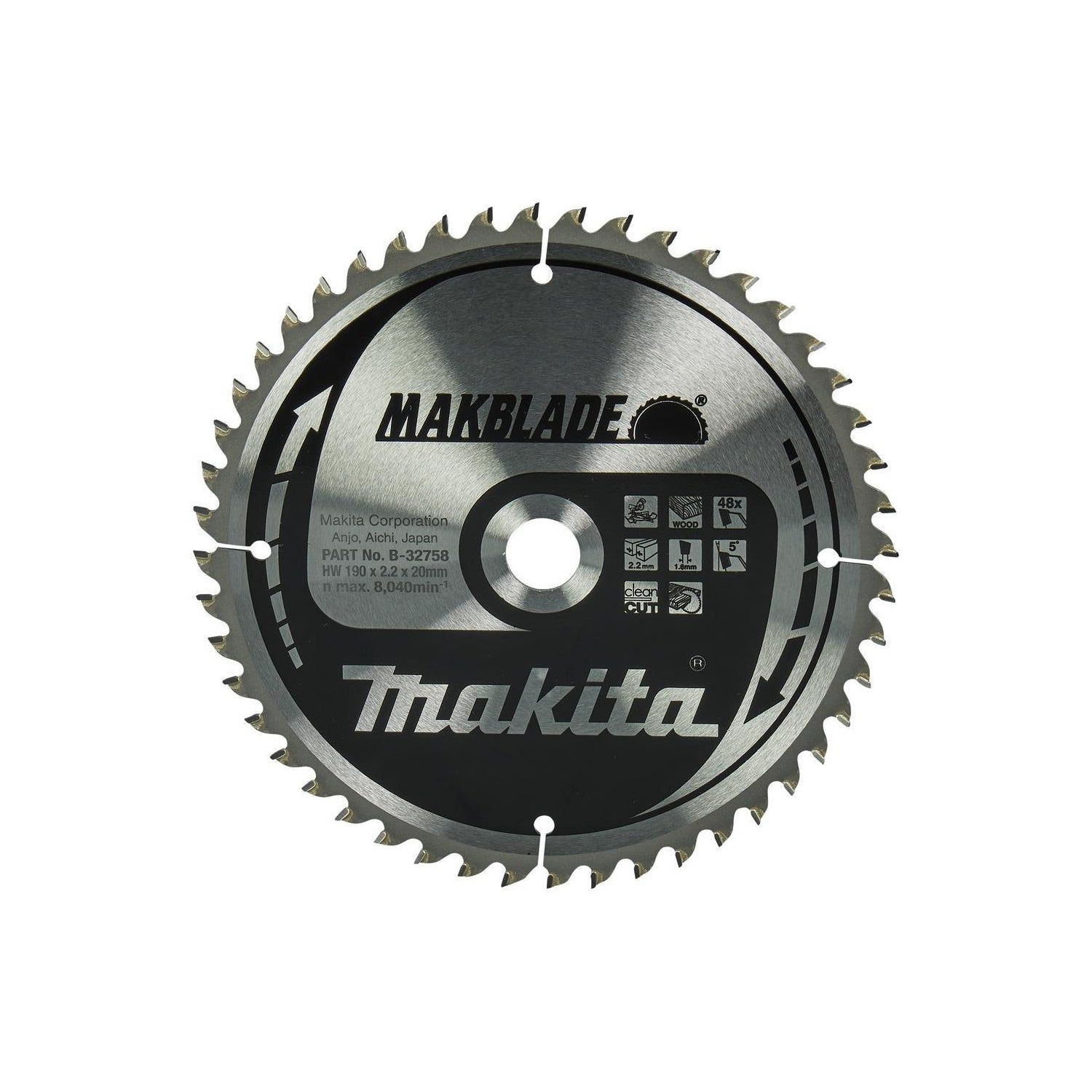 B-32758 Afkortzaagblad voor Hout | Makblade | Ø 190mm Asgat 20mm 48T