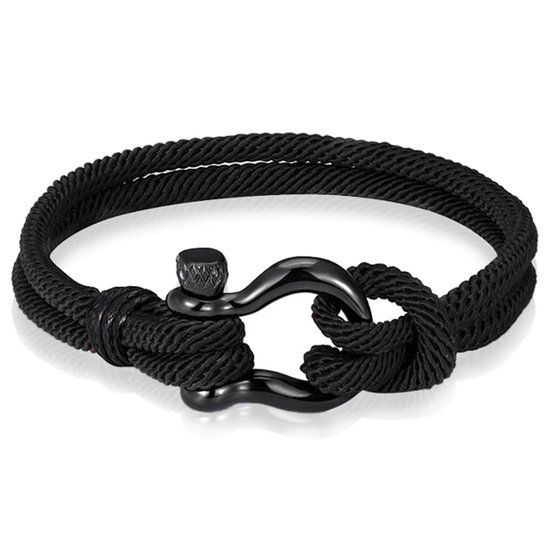 LGT JWLS LGT Jewels Nautische heren armband Paracord Edelstaal Anker Zwart -21cm