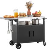 VEVOR chariot de grill extérieur avec armoire de rangement, table de grill de 124 cm avec plateau en acier inoxydable, crochets, roues et décapsuleur, chariot de cuisine et chariot de service pour terrasse, jardin, bar et barbecue