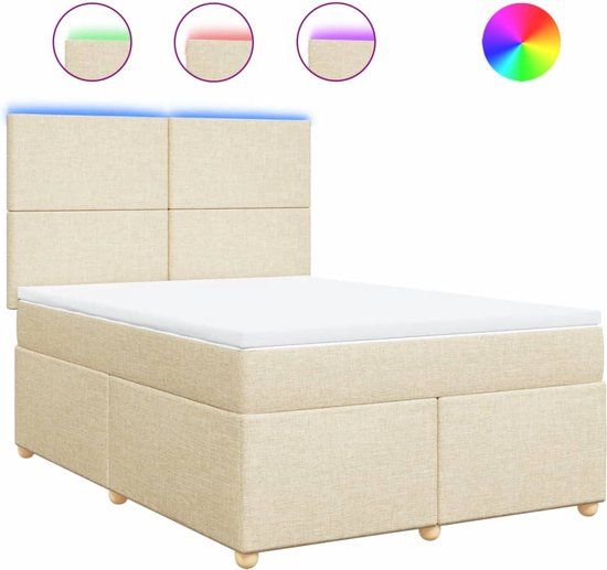 vidaXL Boxspring met matras stof crèmekleurig 160x200 cm