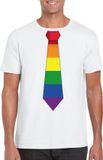 Bellatio Decorations Shoppartners Bv Wit t-shirt met regenboog stropdas heren - LGBT/ Gay pride shirts S