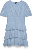 Vero Moda Jurk Vmlise 2/4 V-neck Short Dress Wvn E 10341663 Cashmere Blue Dames Maat XL