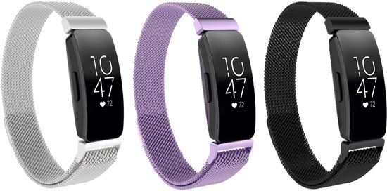 KELERINO Milanees bandje voor Fitbit Inspire (HR) - 3 pack - Zilver / Lila / Zwart - Small