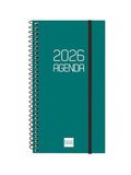 Finocam Spiraalkalender 2026, weekoverzicht, dwarsweergave, januari - december (12 maanden), jaarplanner 2026, met elastiek, deksel van polypropyleen, ondoorzichtig, groen, Spaans