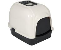 Ebi Toilet pour chat Eclipse Crème/Noir – bac à litière couvert pour chat avec filtre à charbon et porte transparente, taille L
