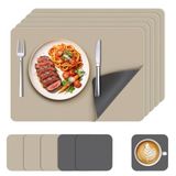 KitchenBoss Tafelplacemats, Wasbare Dubbelzijdige Tafelonderleggers | 6‑Set Placemats Met Onderzetters, Antislip, Waterdicht Voor Eettafel Thuisgebruik, 43×30 Cm, Tweekleurig Donkergrijs & Beige