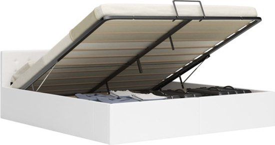 vidaXL Bedframe hydraulisch kunstleer wit 160x200 cm