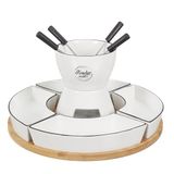 COOK CONCEPT - KA4602 fondueset met standaard van bamboe en schalen – ontworpen voor gezellige maaltijden – afmetingen 19 x 30 x 30 cm – kleur wit
