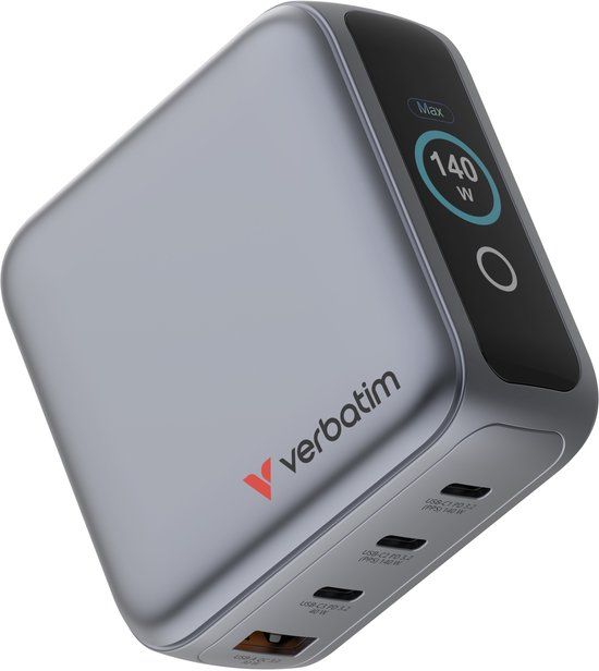 Verbatim Mini Gan-Oplader 140W 3Xusb-C 1Xusb-A