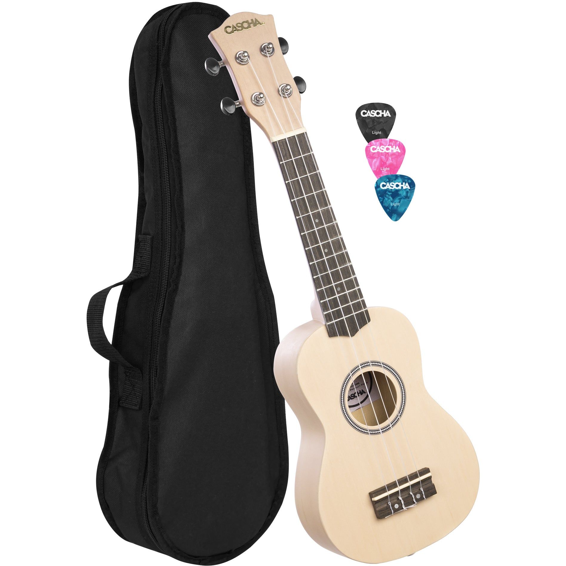 Cascha HH 3967 sopraan ukelele roomwit met tas en plectra